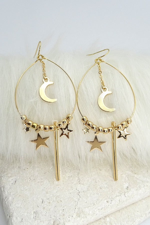 Moon & Stars Dangle Earring - Gold