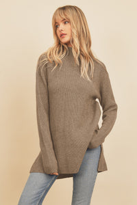 Mock Neck Tunic Sweater - Taupe