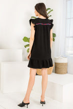 Load image into Gallery viewer, Knit Embroidered Flutter Sleeve Dress - Black