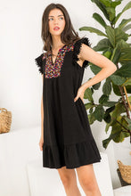 Load image into Gallery viewer, Knit Embroidered Flutter Sleeve Dress - Black