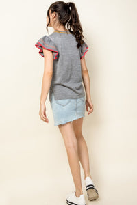 Embroidered Rib Knit Top - Gray