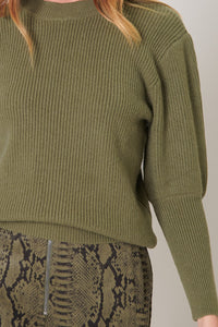 Tatiana Mutton Sleeve Solid Sweater - Olive