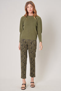 Tatiana Mutton Sleeve Solid Sweater - Olive