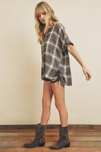 Load image into Gallery viewer, Dolman Sleeve Collarless Plaid Top - Grey Multi