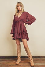 Load image into Gallery viewer, V-Neck Mini Swing Dress - Burgundy
