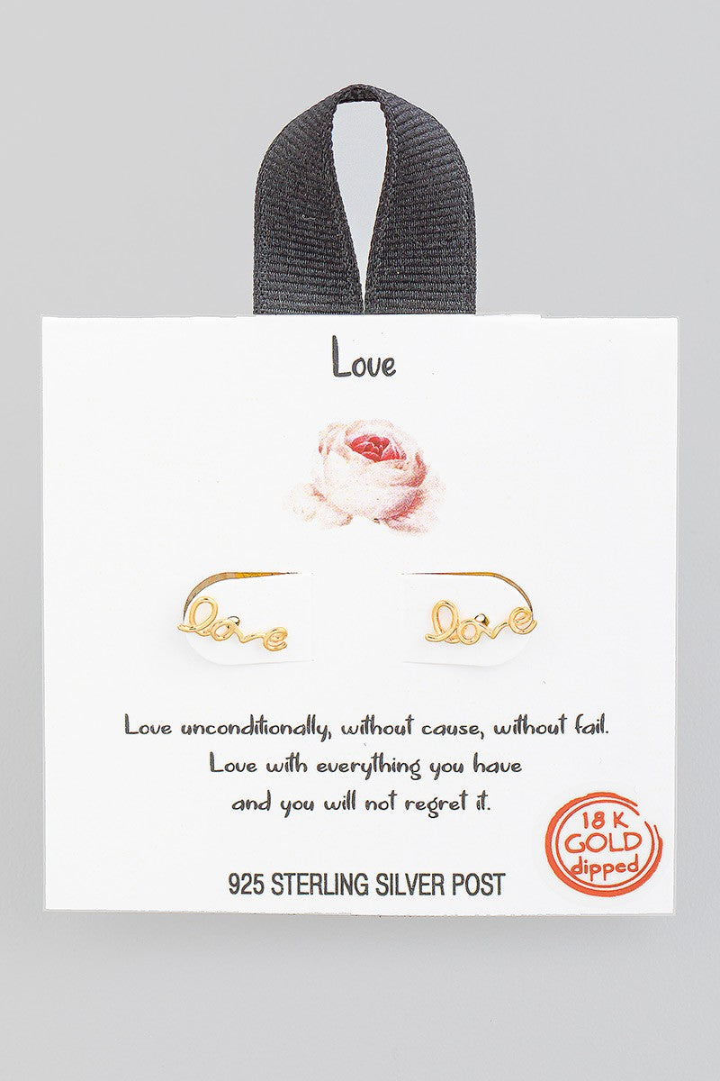 Mini Handwritten Love Stud Earrings - Gold