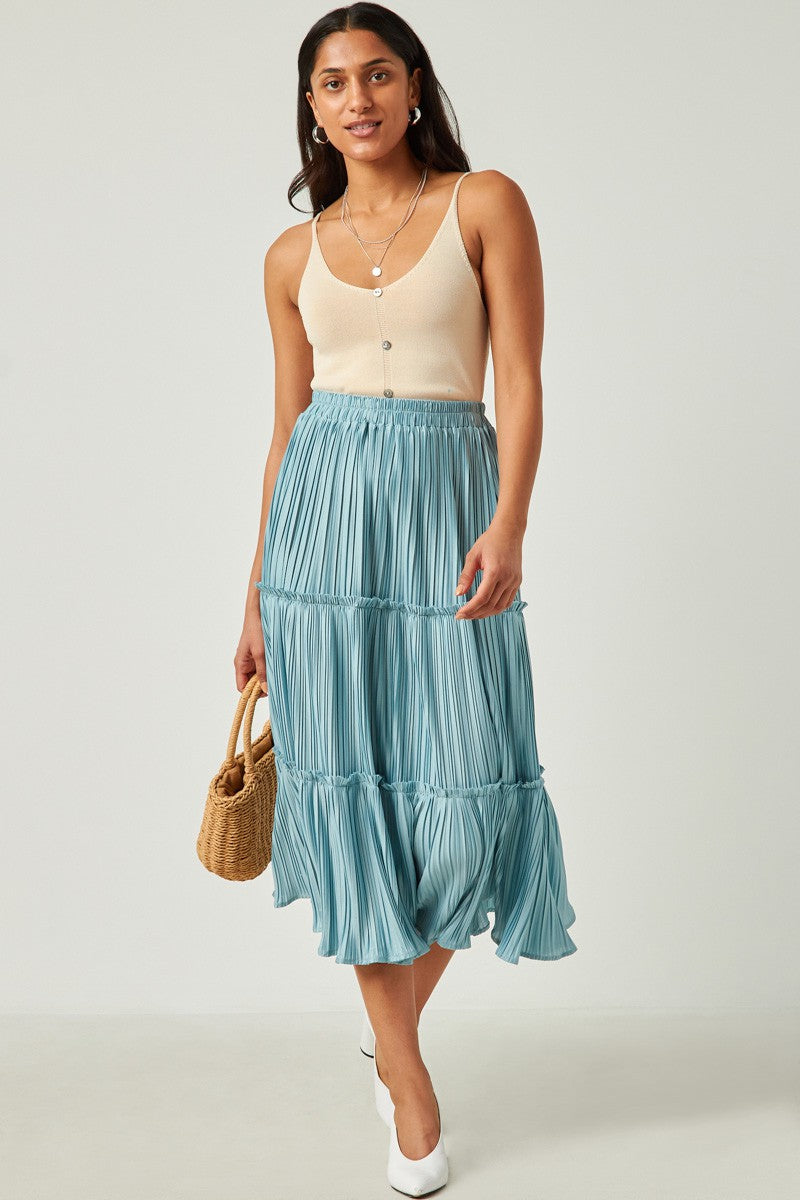 Pleated Tiered Skirt - Blue