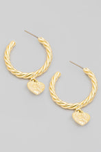 Load image into Gallery viewer, Heart Coin Drop Hoop Earrings - Gold