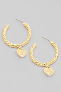 Heart Coin Drop Hoop Earrings - Gold