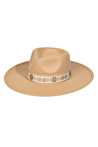 Embroidered Strap Fedora - Taupe