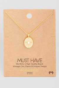 Oval Moon Disc Pendant Necklace - Gold