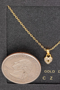 Mini Pave Heart Lock Charm Necklace - Gold