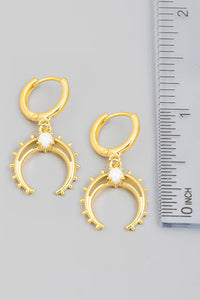 Opal Crescent Moon Huggie Earrings - Gold