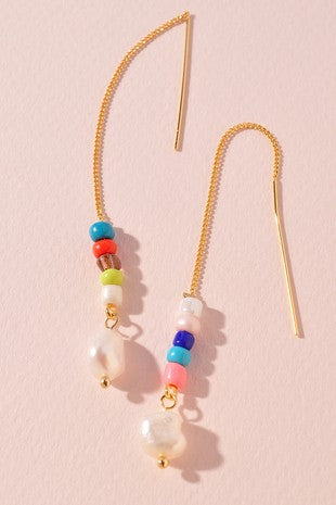 Pearl & Beads Threader Earring - Multi