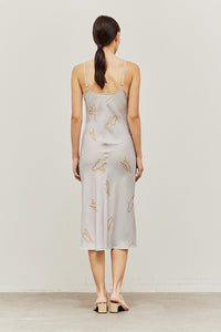 Satin Printed Flower Slip Dress - Mist