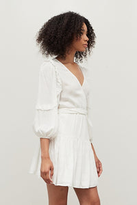 Surplice Self Tie Tiered Dress - Off White