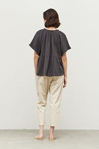 Double Gauze High Low Blouse - Washed Black