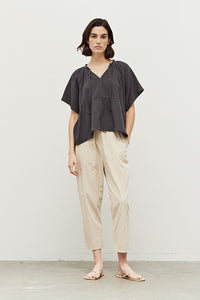 Double Gauze High Low Blouse - Washed Black