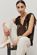 Load image into Gallery viewer, Satin Floral Ruffle Blouse - Bark
