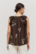 Load image into Gallery viewer, Satin Floral Ruffle Blouse - Bark