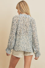 Load image into Gallery viewer, Long Sleeve Button Down Floral Blouse - Soft Blue