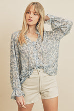 Load image into Gallery viewer, Long Sleeve Button Down Floral Blouse - Soft Blue