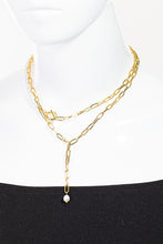 Load image into Gallery viewer, Rhinestone Chain Paper Clip Charm Y Necklace - Gold