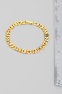 Multi Rhinestone Curb Chain Link Bracelet