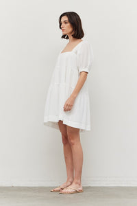 Square Neck Tiered Mini Dress - Off White
