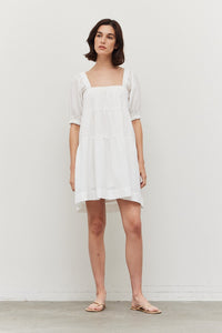Square Neck Tiered Mini Dress - Off White