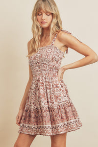 Paisley Print Mini Dress - Blush/Multi