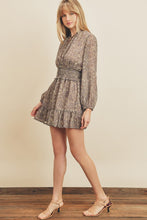 Load image into Gallery viewer, Smocked Waist Long Sleeve Mini Dress - Taupe/Lavender