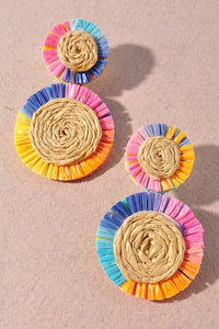 Raffia Circle Drop Earrings - Multiple Colors