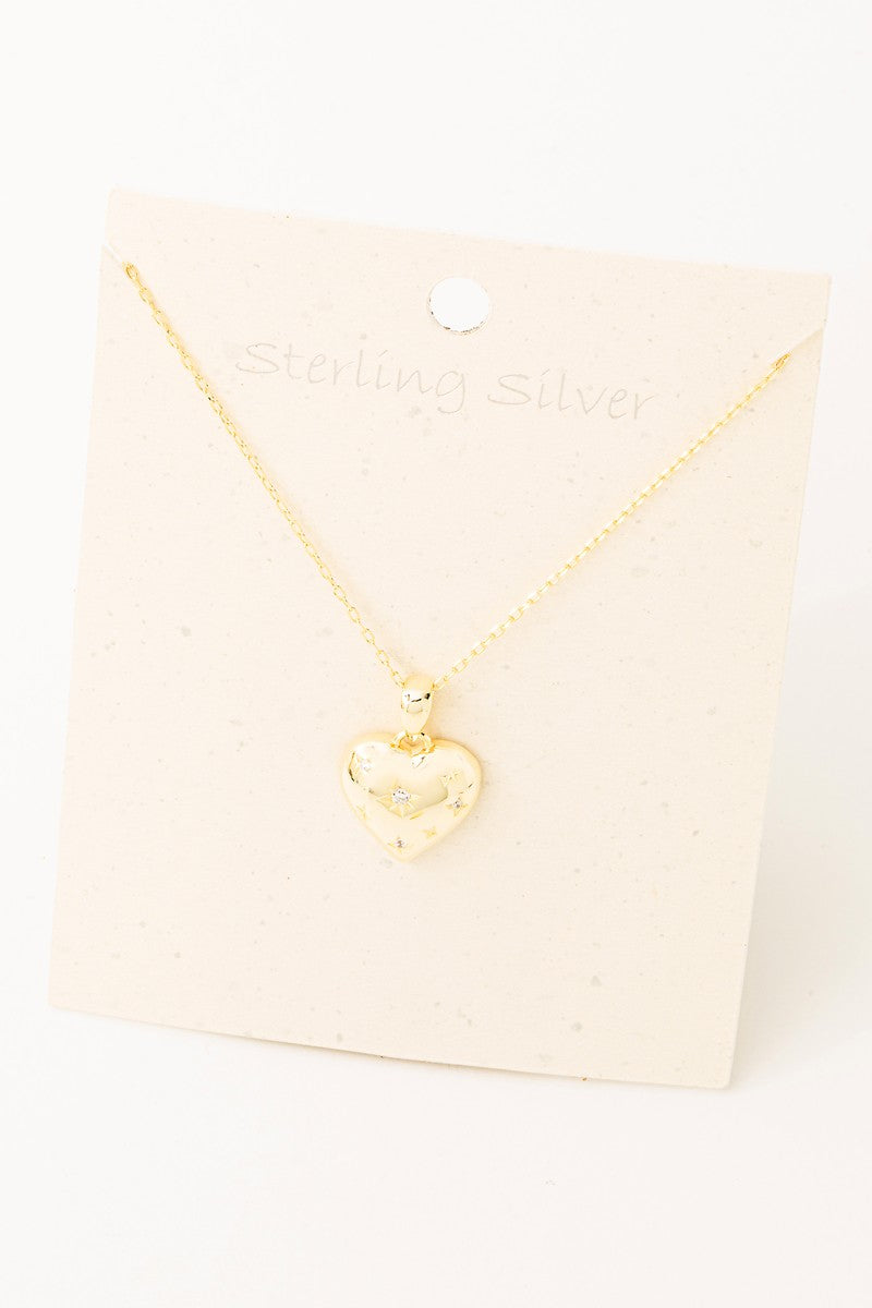 Sterling Silver Heart Pendant Necklace - Gold
