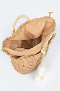 Woven Wood Hand Bag - Khaki