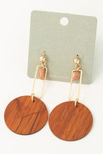 Load image into Gallery viewer, Square Wire w/Wood Disc Earrings - Brown