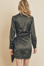 Load image into Gallery viewer, Satin Shirt Wrap Dress - Black