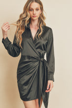 Load image into Gallery viewer, Satin Shirt Wrap Dress - Black