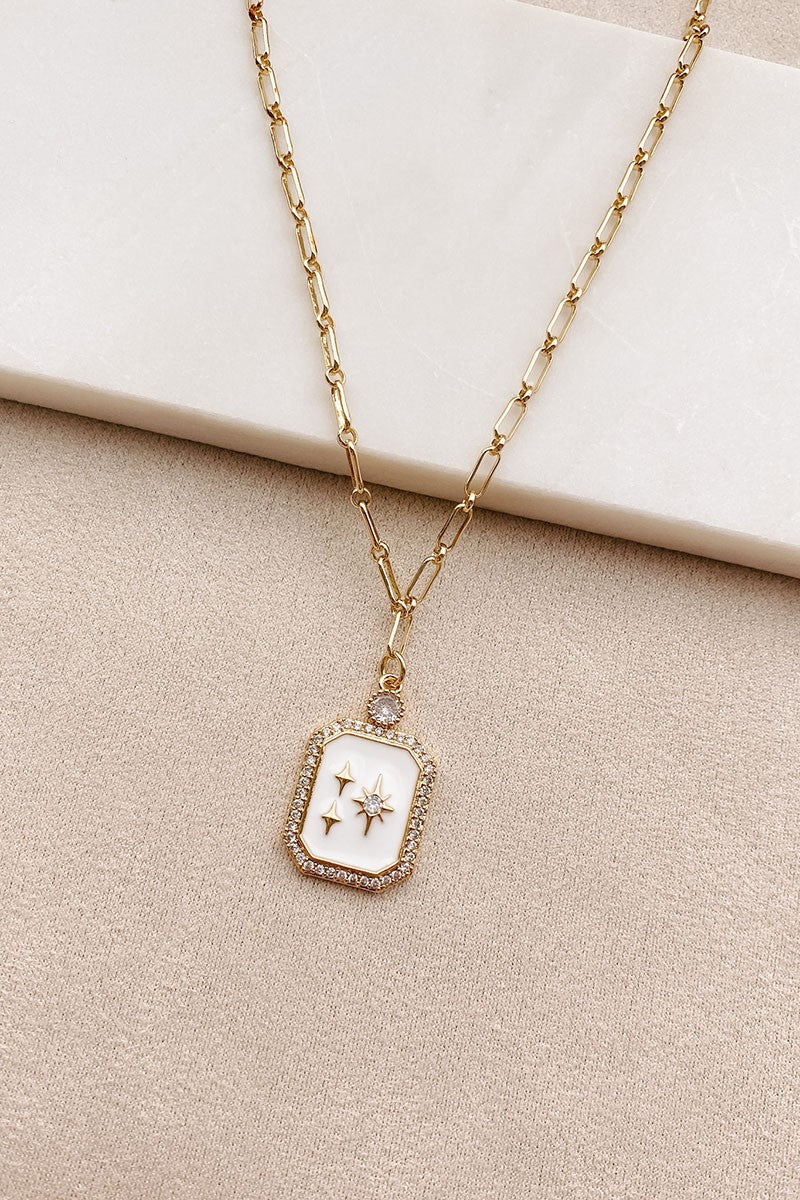 White Charm Necklace - Gold