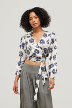Load image into Gallery viewer, Printed Satin Wrap Top - Ivory