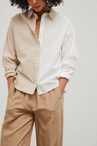 Two-Tone Button Down Top - Sand