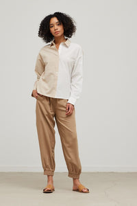 Two-Tone Button Down Top - Sand
