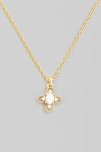 Opal Flower Charm Necklace - Gold