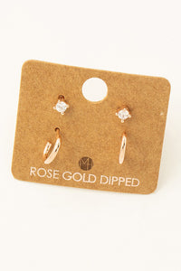 Mini Four Piece Post Stud Earrings  - Rose Gold