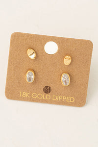 Mini Rhinestone Stud Earrings Set - Gold
