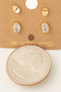 Mini Rhinestone Stud Earrings Set - Gold