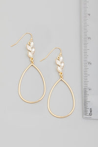 Rhinestone Leaf Teardrop Earrings - Gold