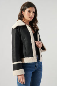 Embers Leather Sheepskin Jacket - Black/Cream