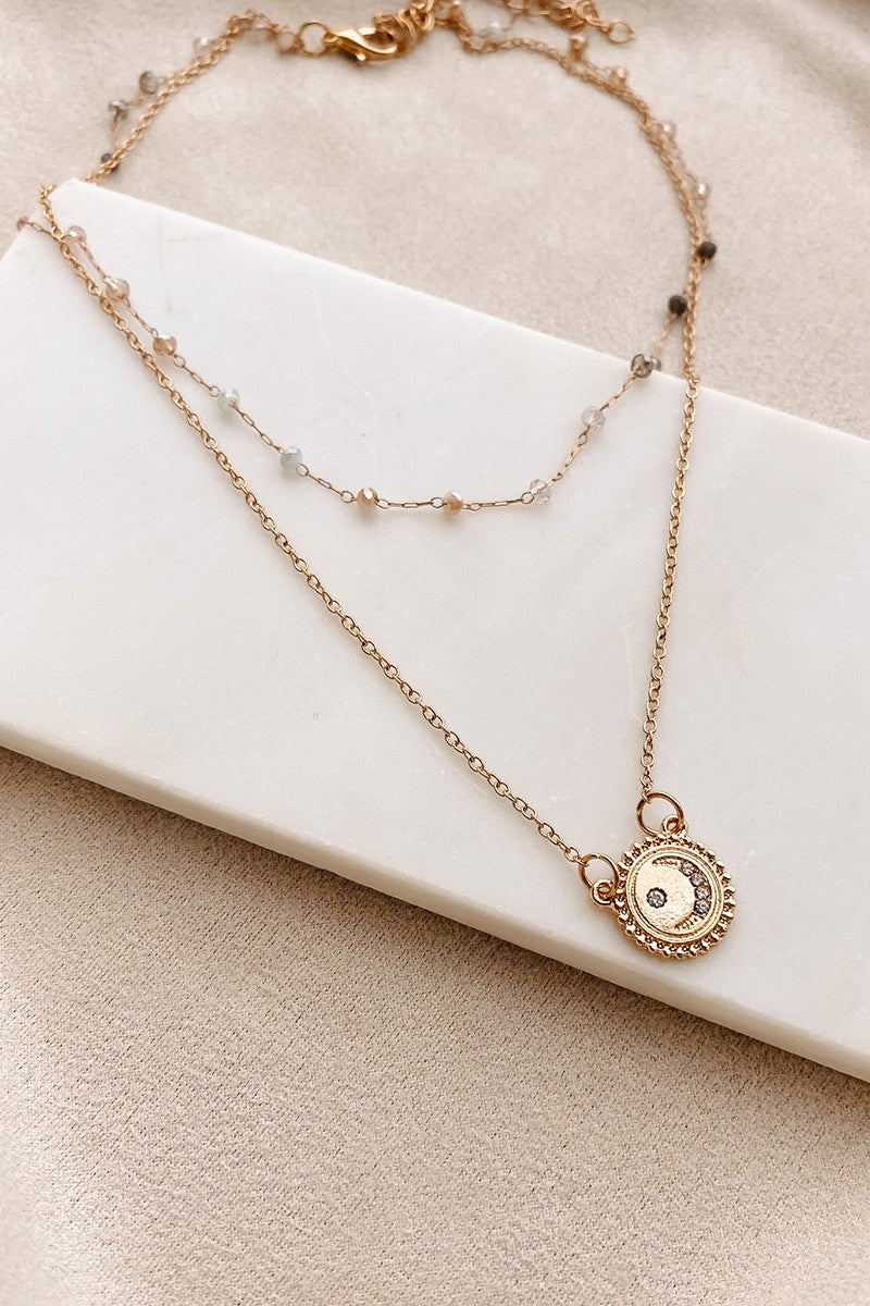 Moon Charm Layered Necklace - Gold