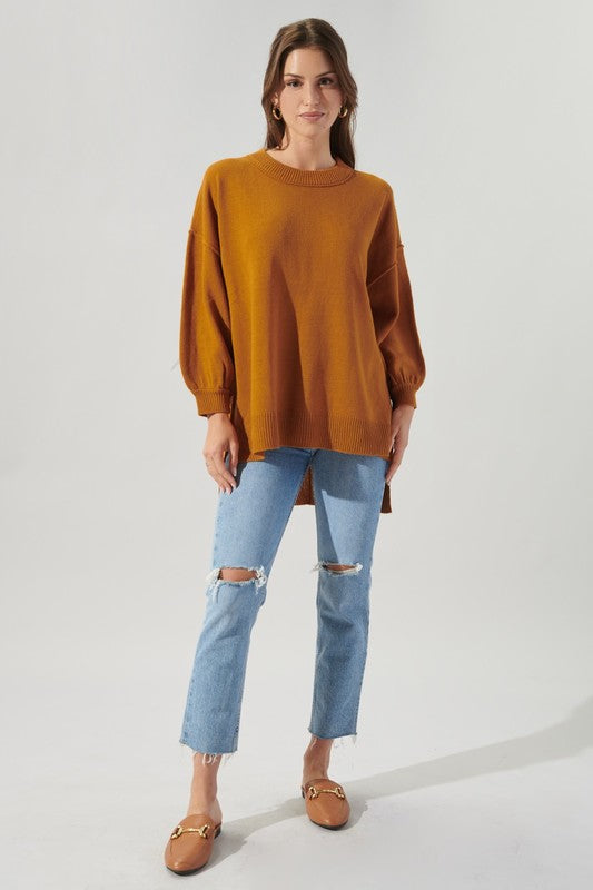 Sweet Sunday Hi Low Tunic Sweater - Rust